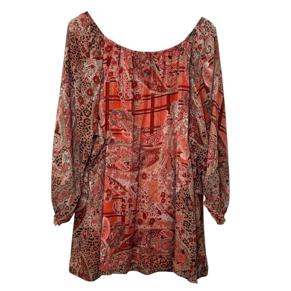 Sara Michelle Boho artsy paisley animal print leopard blouse women’s 2X - Picture 2 of 13